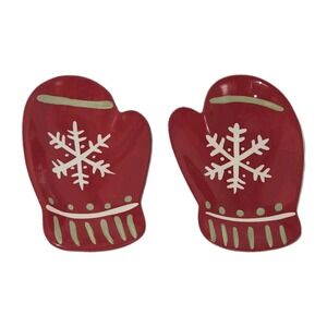 Hallmark Christmas Red Mittens Candy Dish Set of 2 Holiday Ceramic Snack Bowls
